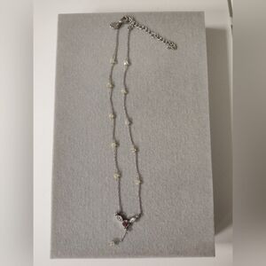 Lia Sophia Necklace - Silver Tone With Crystals And Beads - 16 Inches Long